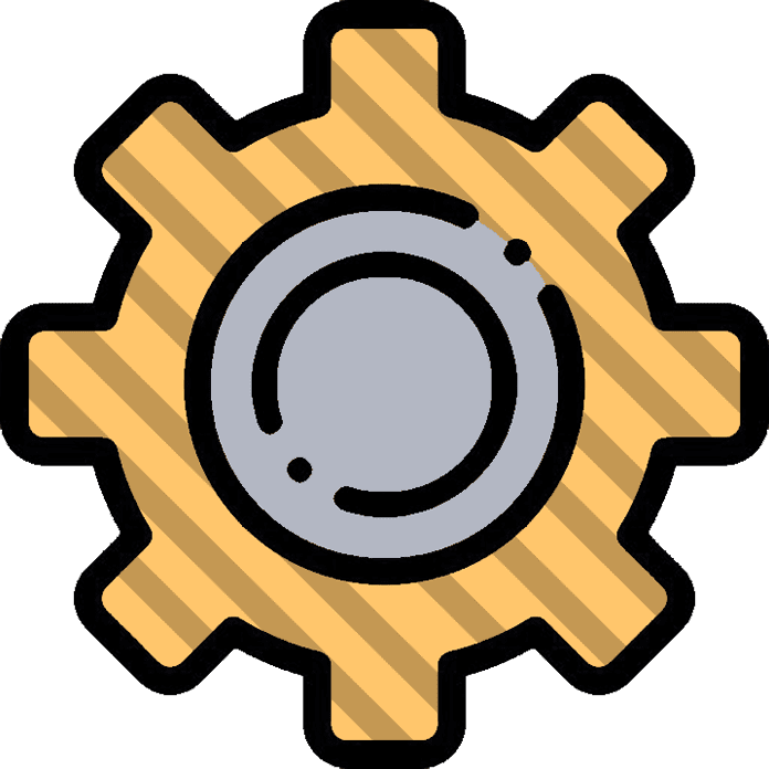 Shaded line settings icon, yellow settings icon, grey settings symbol, png