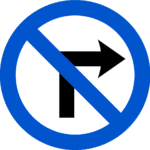 do not turn right, no right turn, not right turn, right turn prohibited, warning sign/4